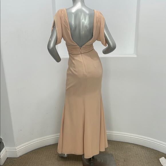 BARIANO Australia  Corine Drape Sleeve Plunged V-neck Peach Maxi Gown Size 2 - Picture 10 of 13